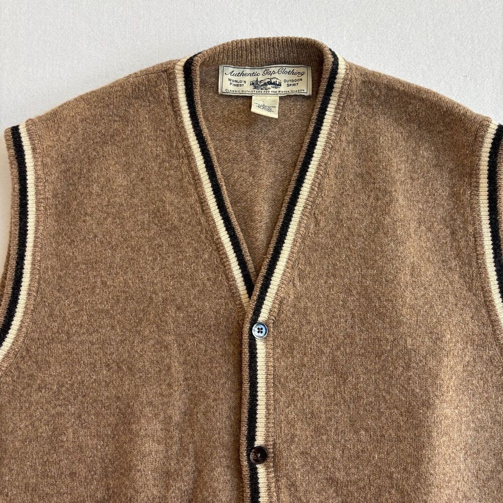 Gap VTG Lambswool Sweater Vest Mens L Camel Tan Button-Down Preppy Academia 90s - Picture 2 of 5